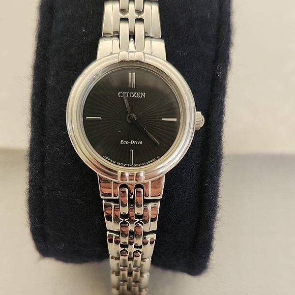 Citizen Eco-Drive Ladies Silver Bracelet Watch with Black Starburst Dial - Picture 2 of 8